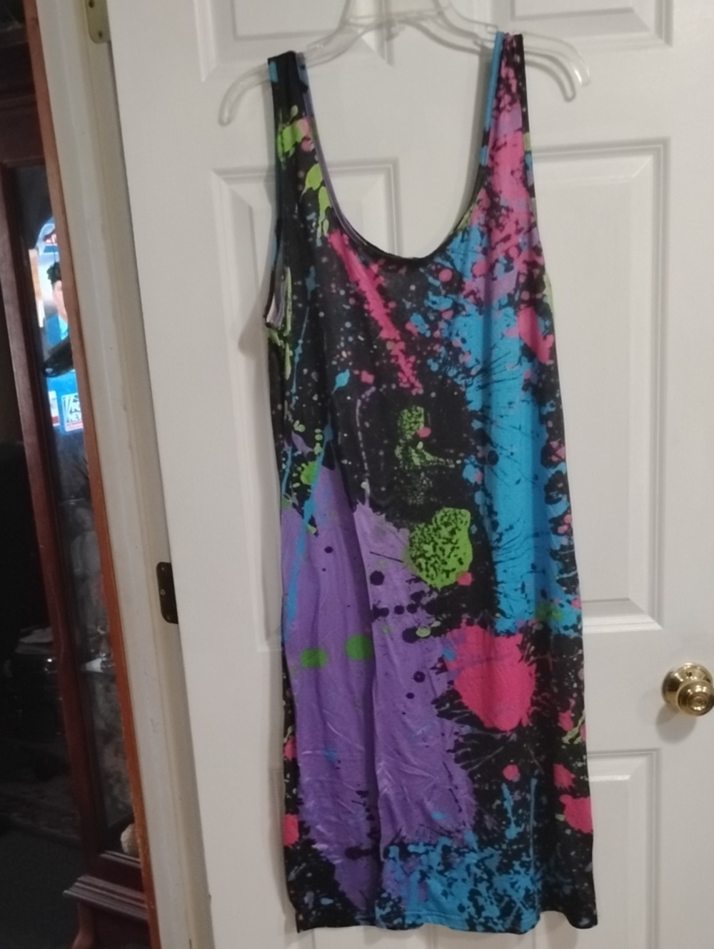SHEIN Black Multicolor Splash Midi Tank Dress